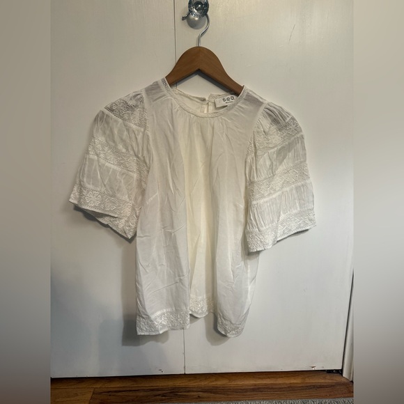 Sea New York Tops - Sea New York White Embroidered Puff Sleeve Top
